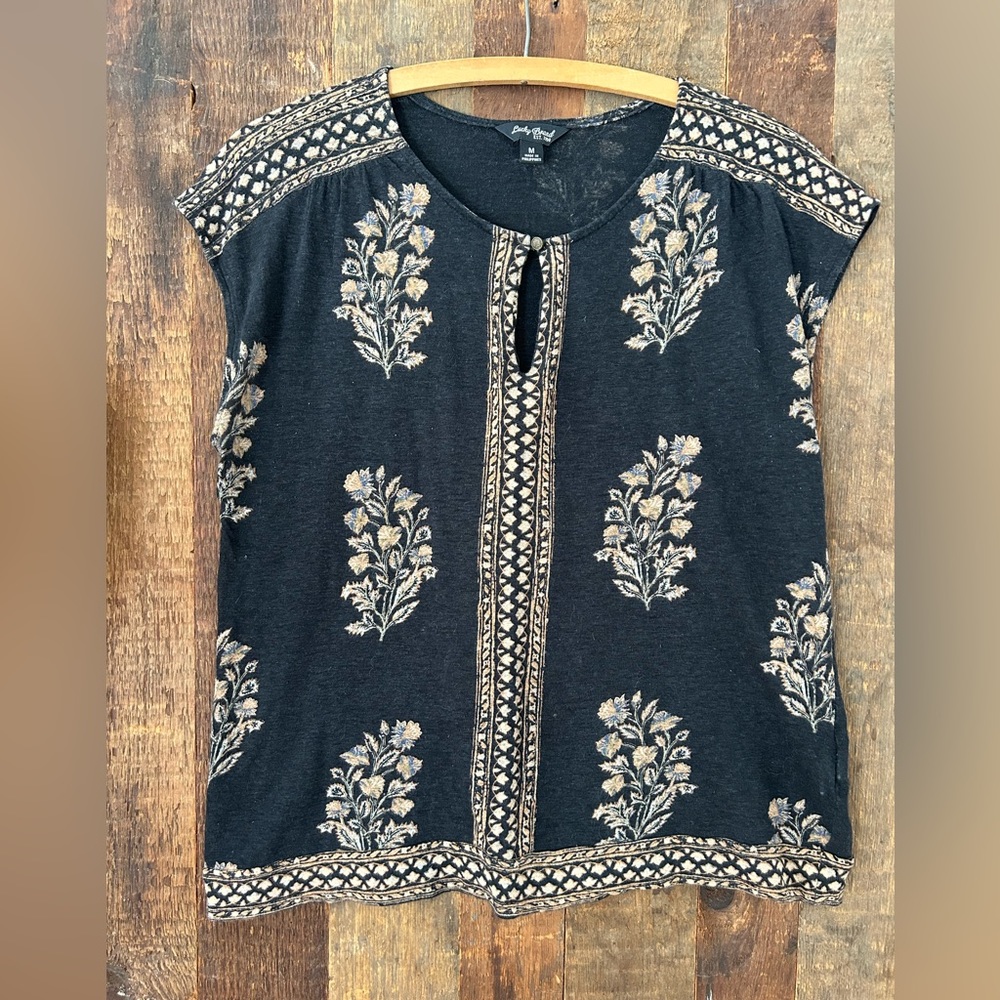 Lucky Brand Indian block print style paisley top cotton slub cap-sleeve wmn’s M
